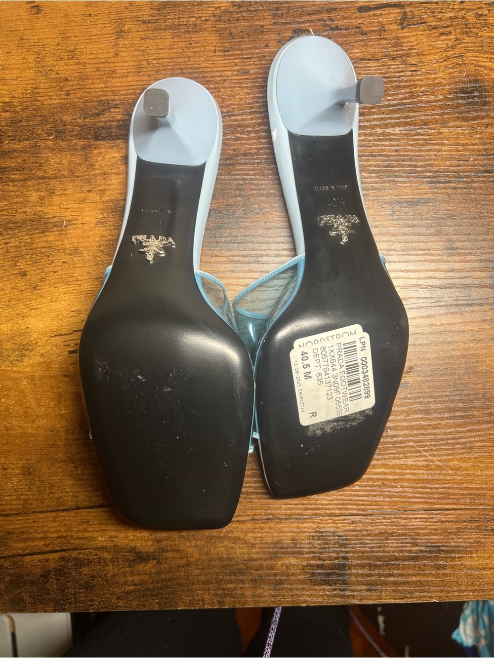 Prada Light Blue PVC Leather Slide Heels Miles Size 40 40.5 - Picture 8 of 8